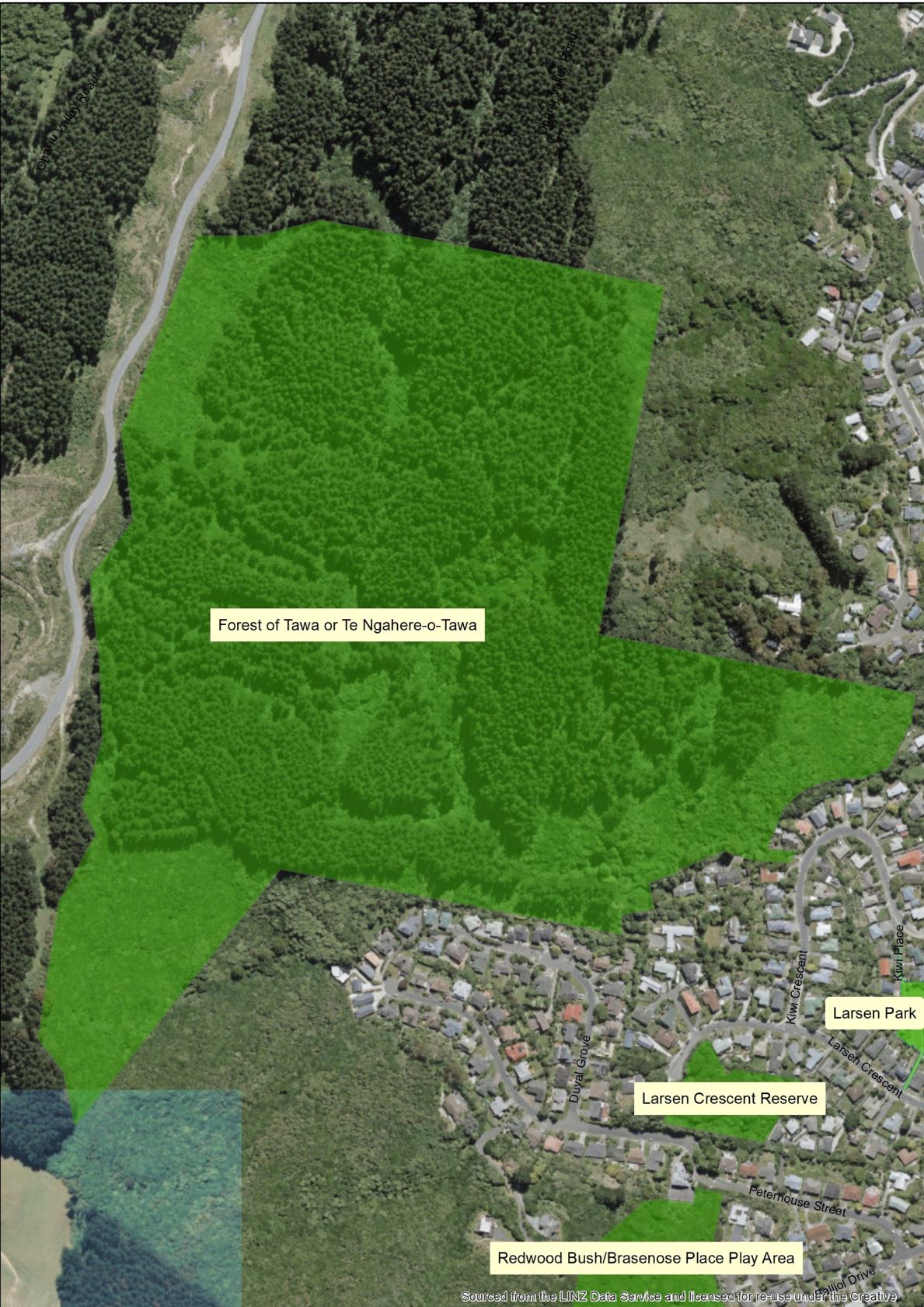 Aerial map Forest of Tawa