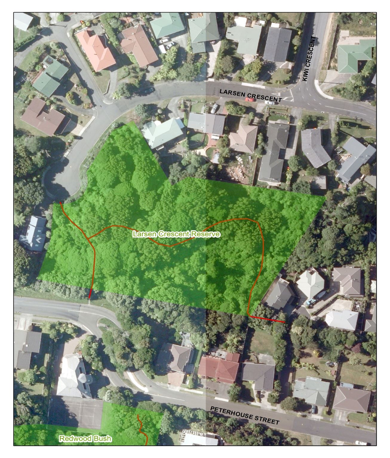 Aerial map Larsen Cres Reserve | Friends of Tawa Bush Reserves