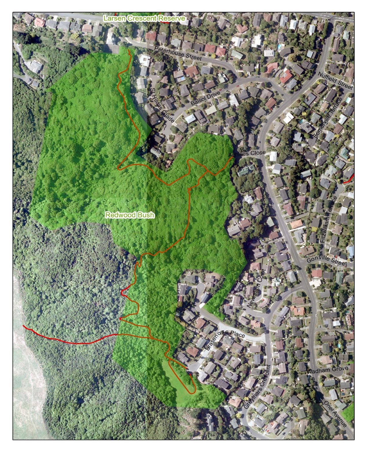 Aerial map Redwood Bush Reserve Friends of Tawa Bush Reserves