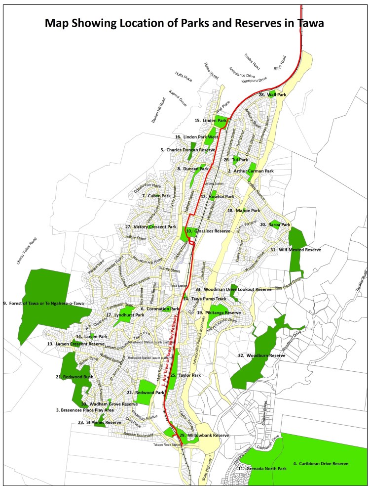 Parks and Reserves in Tawa map